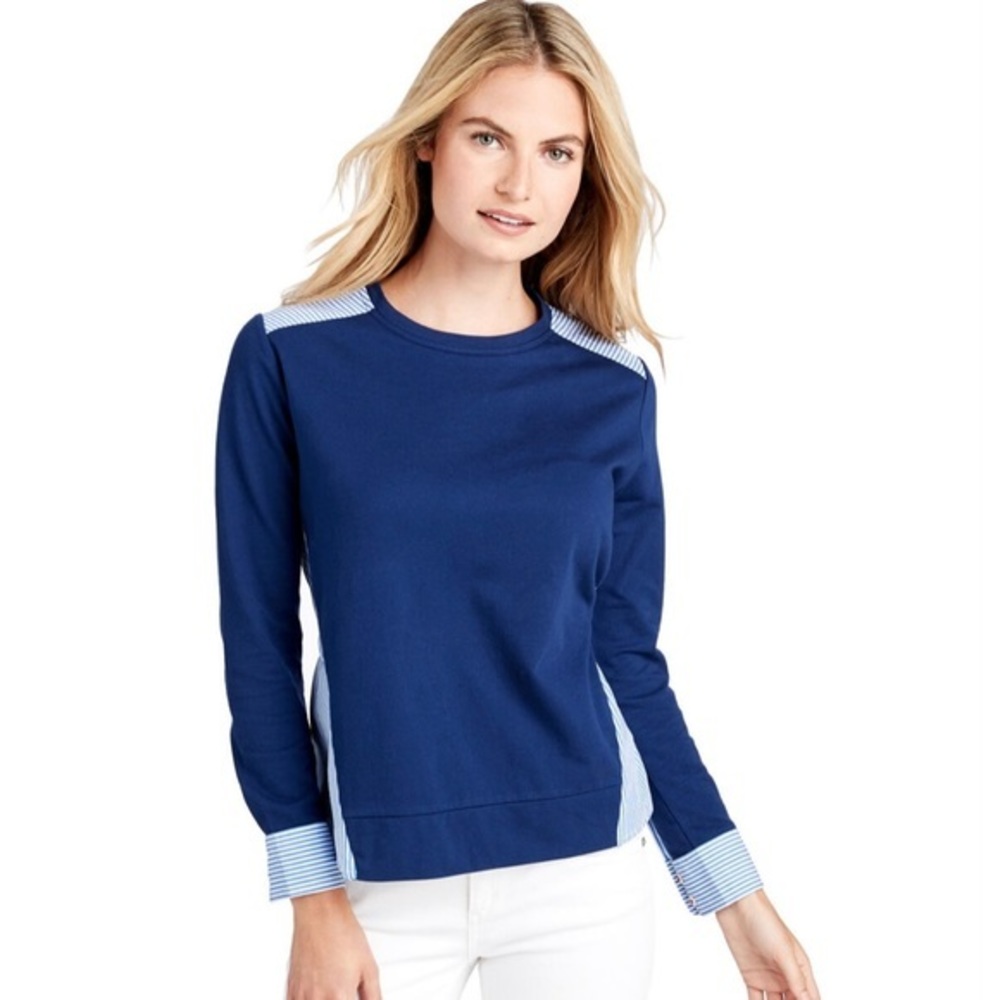 Vineyard Vines Blue Mixed Media Long Sleeve Top - size